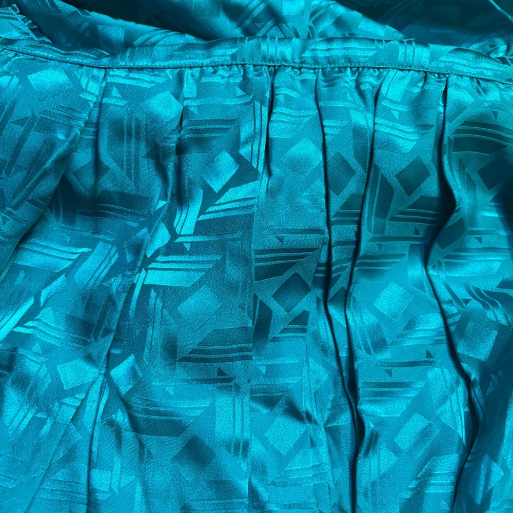 Vintage Maggy London Dress Sz 12 100% Silk Jeannene Booher Jade Green Sheen Geo - Picture 12 of 15